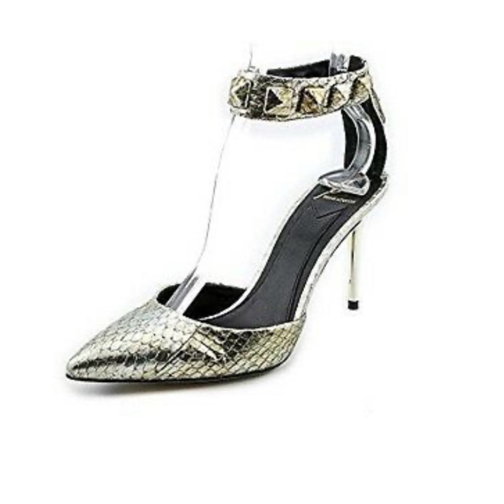 Brian Atwood Mercada Womens Size 8 Silver Faux Leather Pumps Heels Shoes